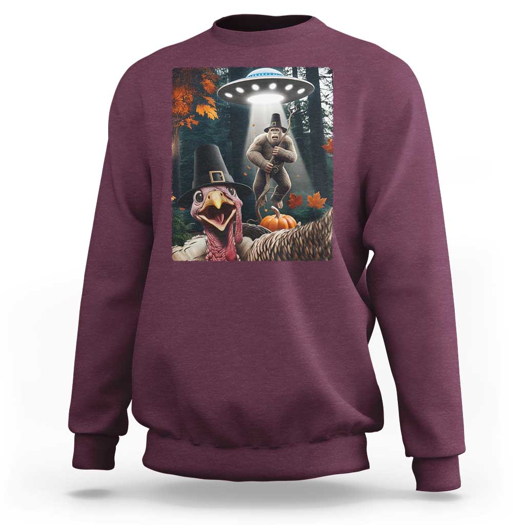 Thanksgiving Funny Bigfoot Turkey Selfie Sweatshirt - Wonder Print Shop