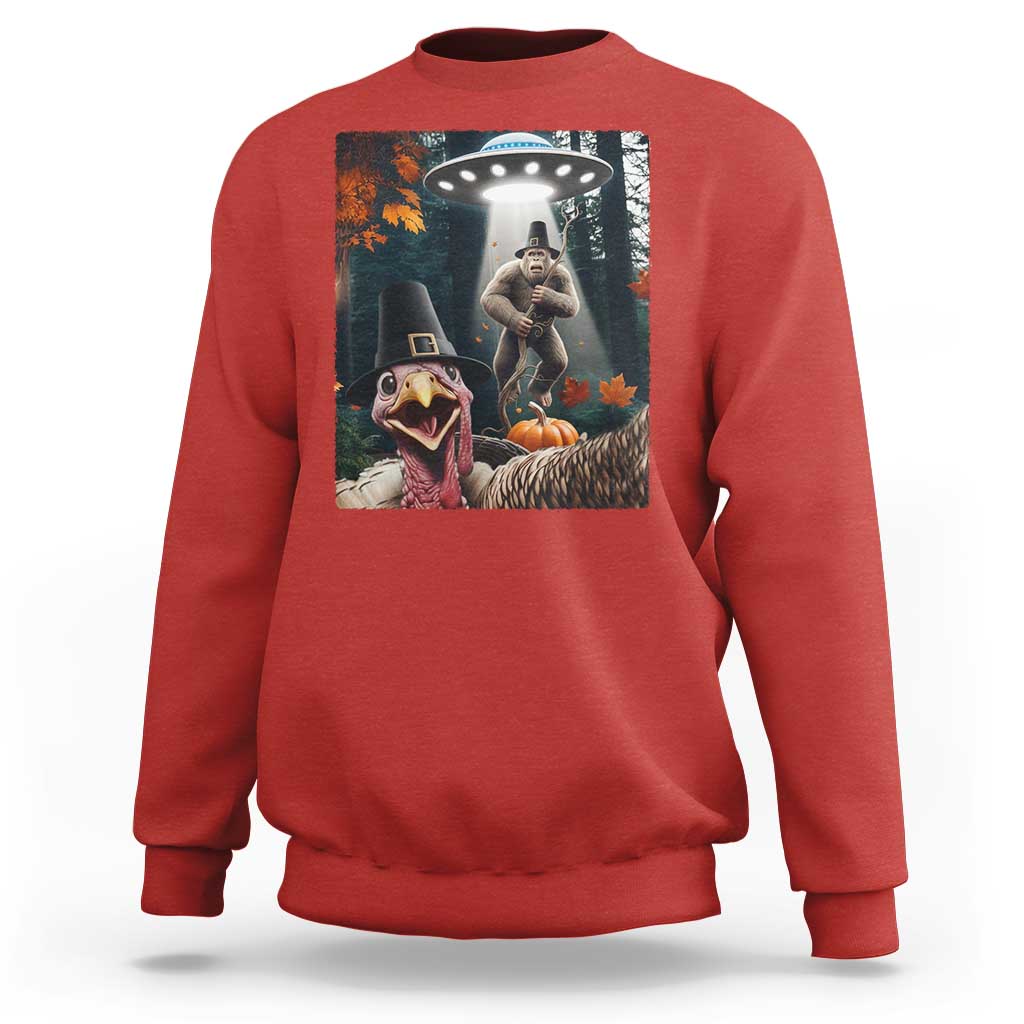 Thanksgiving Funny Bigfoot Turkey Selfie Sweatshirt - Wonder Print Shop