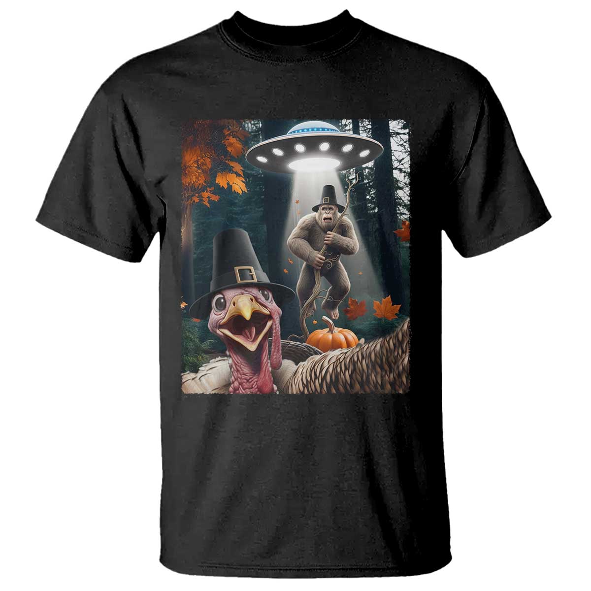 Thanksgiving Funny Bigfoot Turkey Selfie T Shirt - Wonder Print Shop