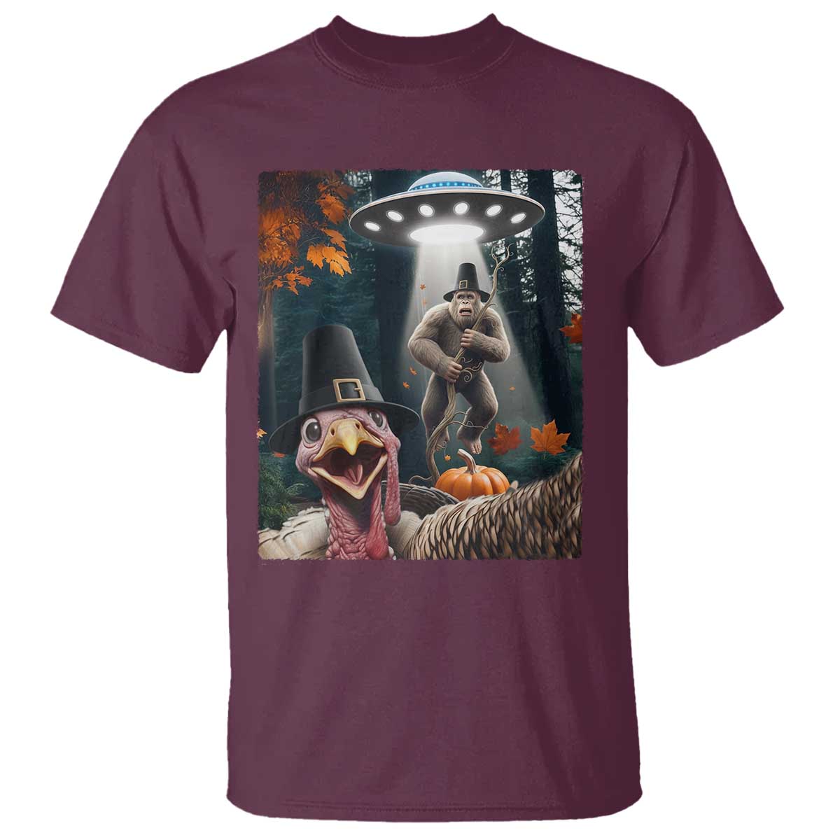 Thanksgiving Funny Bigfoot Turkey Selfie T Shirt - Wonder Print Shop