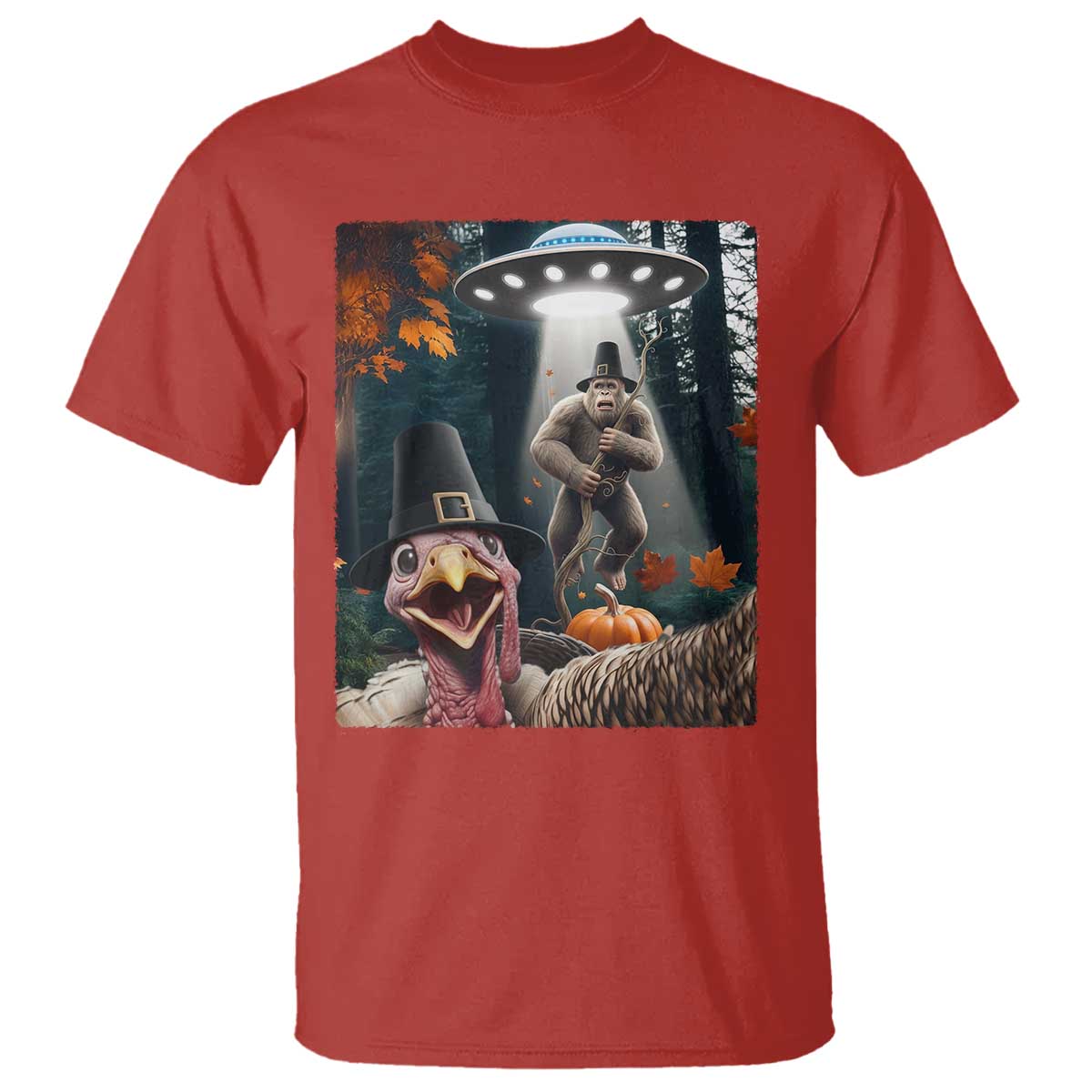 Thanksgiving Funny Bigfoot Turkey Selfie T Shirt - Wonder Print Shop