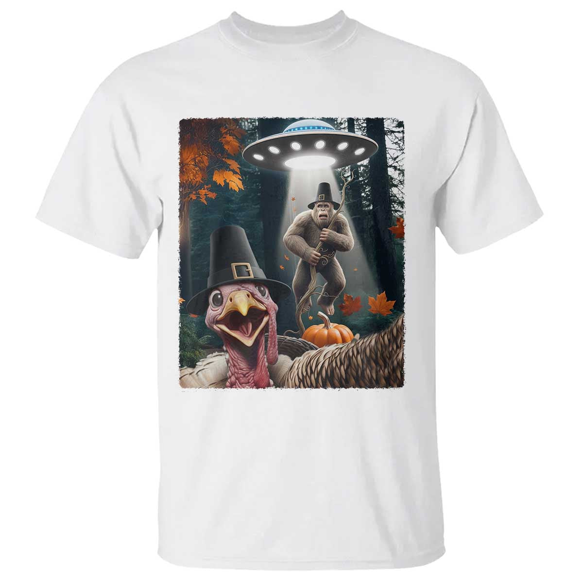 Thanksgiving Funny Bigfoot Turkey Selfie T Shirt - Wonder Print Shop