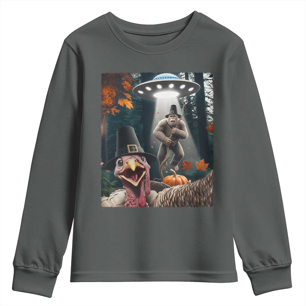Thanksgiving Funny Bigfoot Turkey Selfie Youth Sweatshirt - Wonder Print Shop