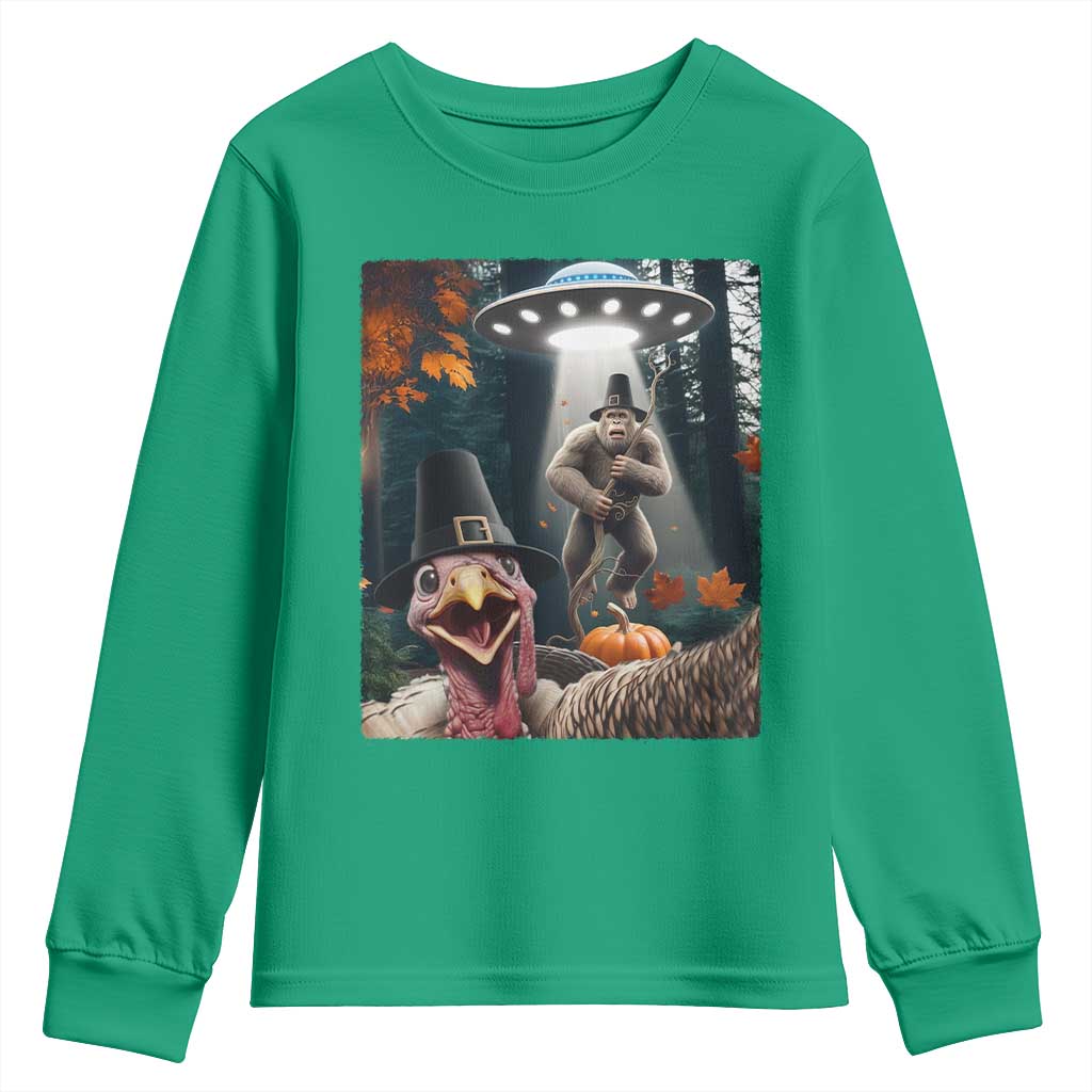 Thanksgiving Funny Bigfoot Turkey Selfie Youth Sweatshirt - Wonder Print Shop
