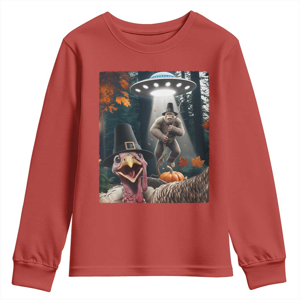 Thanksgiving Funny Bigfoot Turkey Selfie Youth Sweatshirt - Wonder Print Shop