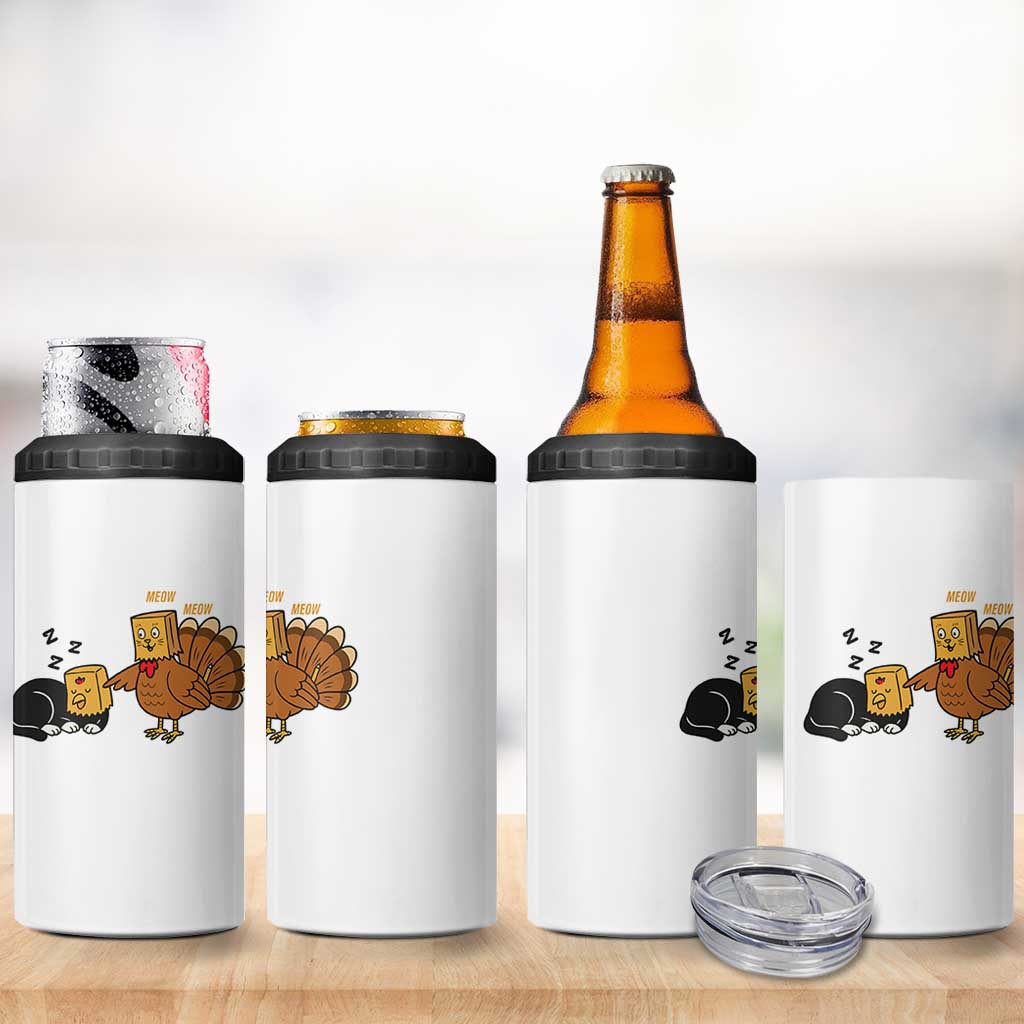 Funny Thanksgiving 4 in 1 Can Cooler Tumbler Turkey Fake Cat Meow - Wonder Print Shop