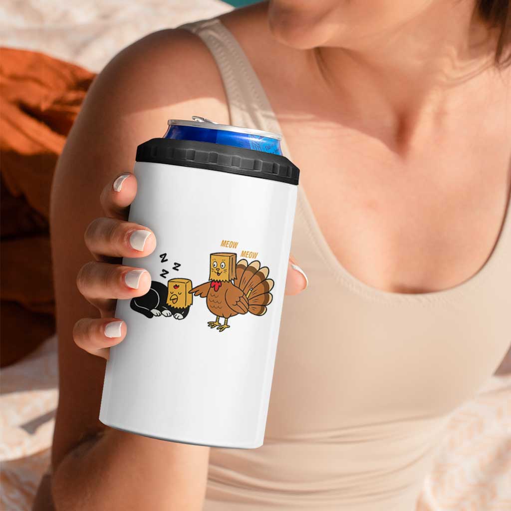 Funny Thanksgiving 4 in 1 Can Cooler Tumbler Turkey Fake Cat Meow - Wonder Print Shop