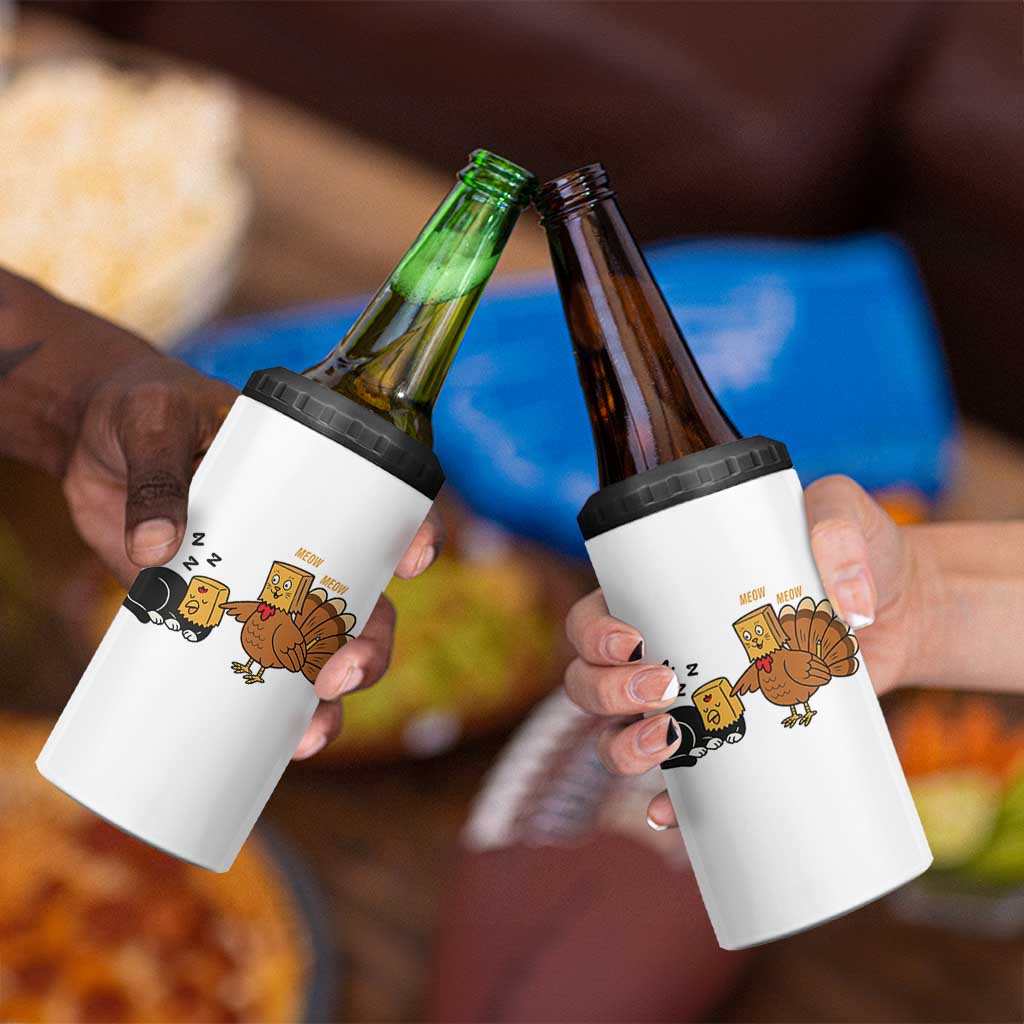 Funny Thanksgiving 4 in 1 Can Cooler Tumbler Turkey Fake Cat Meow - Wonder Print Shop