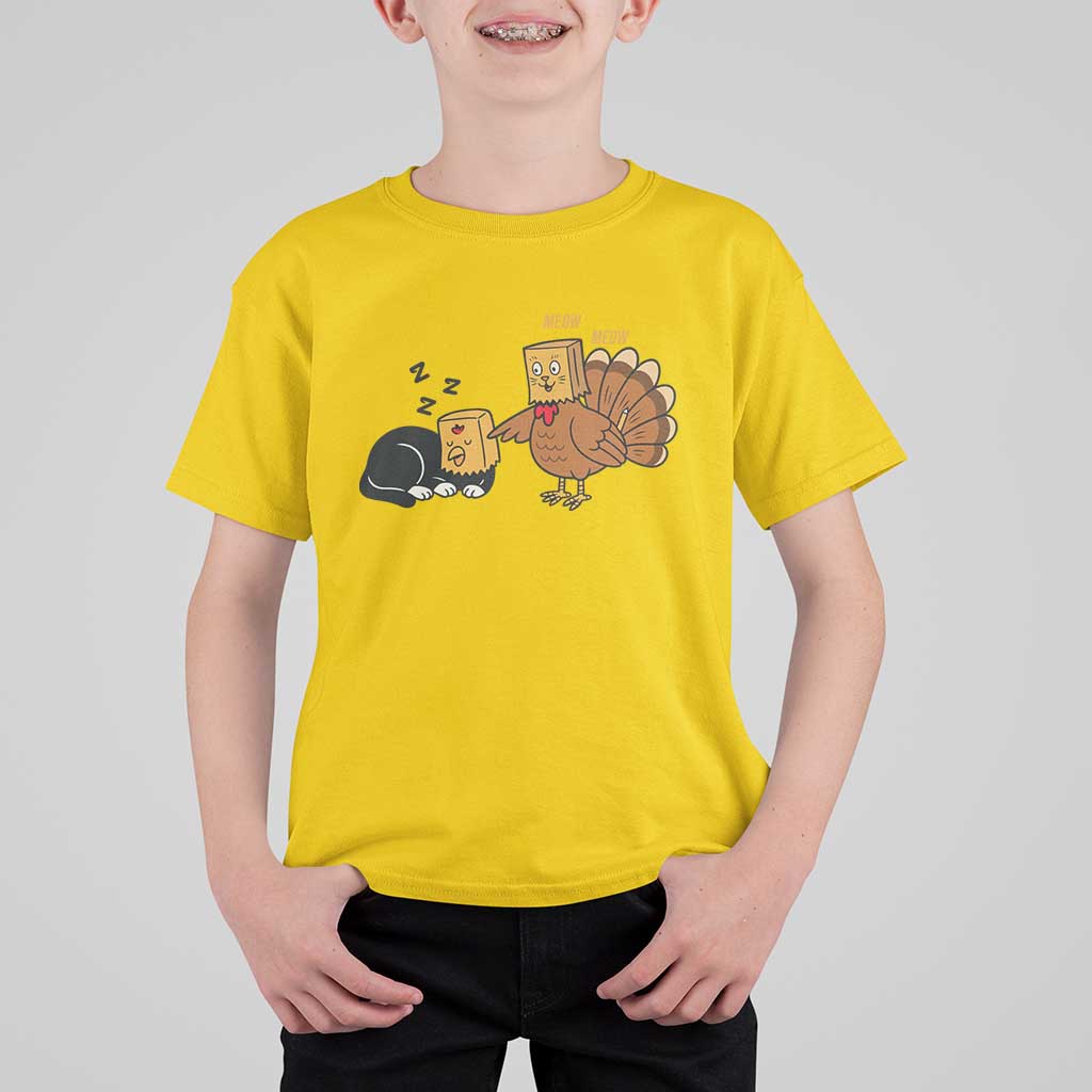 Funny Thanksgiving T Shirt For Kid Turkey Fake Cat Meow - Wonder Print Shop