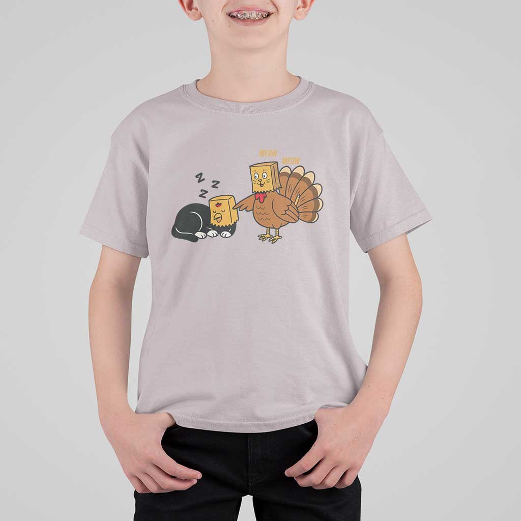 Funny Thanksgiving T Shirt For Kid Turkey Fake Cat Meow - Wonder Print Shop