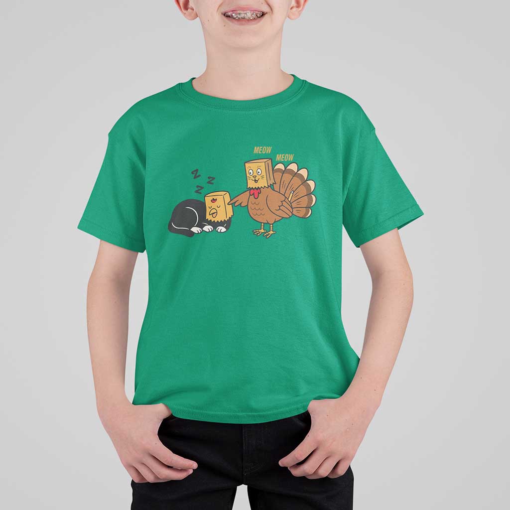 Funny Thanksgiving T Shirt For Kid Turkey Fake Cat Meow - Wonder Print Shop