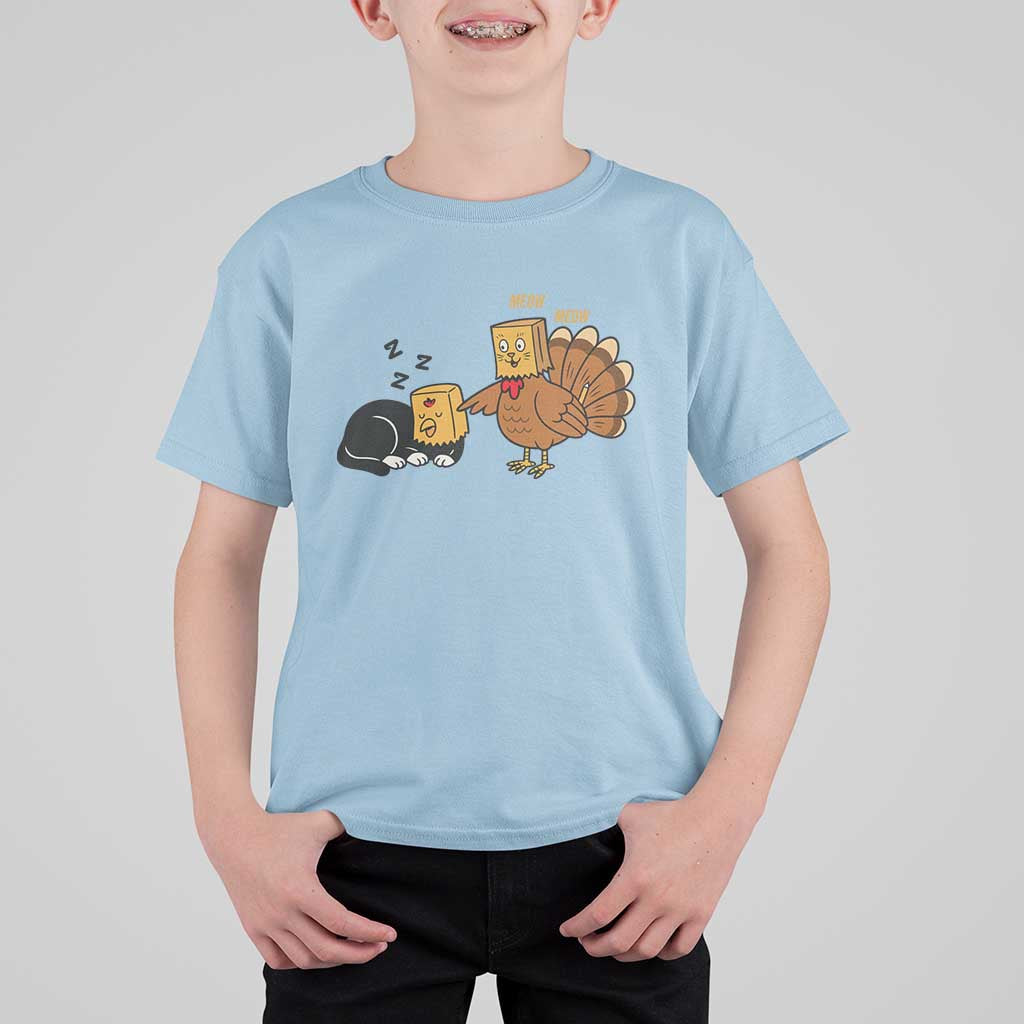 Funny Thanksgiving T Shirt For Kid Turkey Fake Cat Meow - Wonder Print Shop