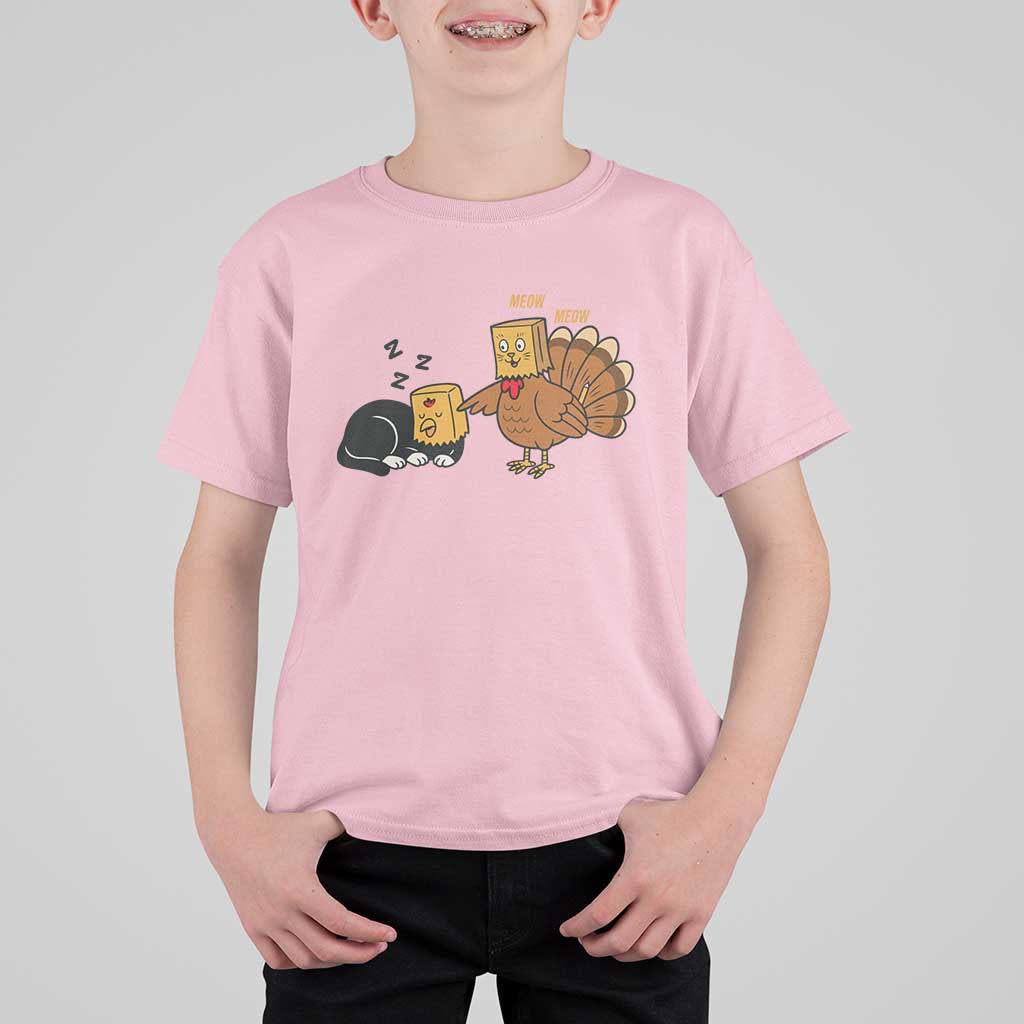 Funny Thanksgiving T Shirt For Kid Turkey Fake Cat Meow - Wonder Print Shop