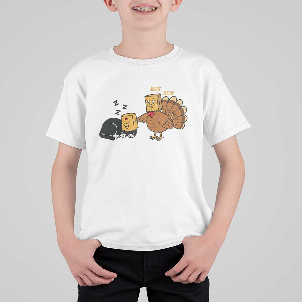 Funny Thanksgiving T Shirt For Kid Turkey Fake Cat Meow - Wonder Print Shop
