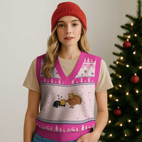 Funny Thanksgiving V-Neck Knit Sweater Vest Turkey Fake Cat Meow - Wonder Print Shop