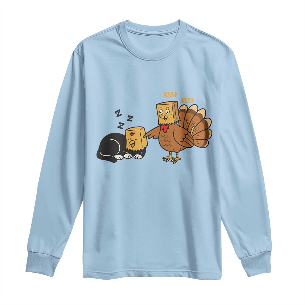 Funny Thanksgiving Long Sleeve Shirt Turkey Fake Cat Meow - Wonder Print Shop