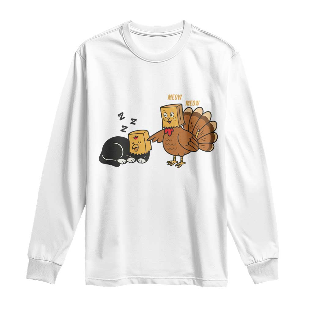 Funny Thanksgiving Long Sleeve Shirt Turkey Fake Cat Meow - Wonder Print Shop