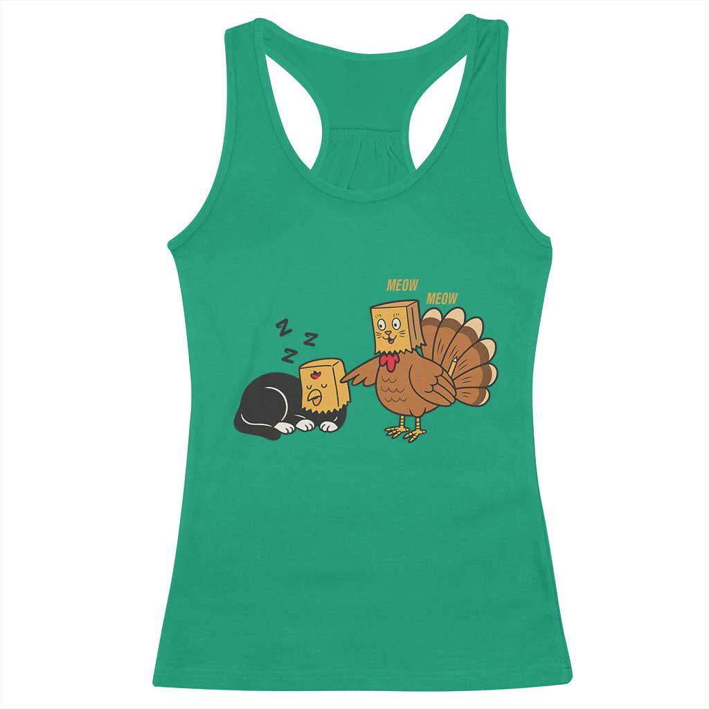 Funny Thanksgiving Racerback Tank Top Turkey Fake Cat Meow - Wonder Print Shop