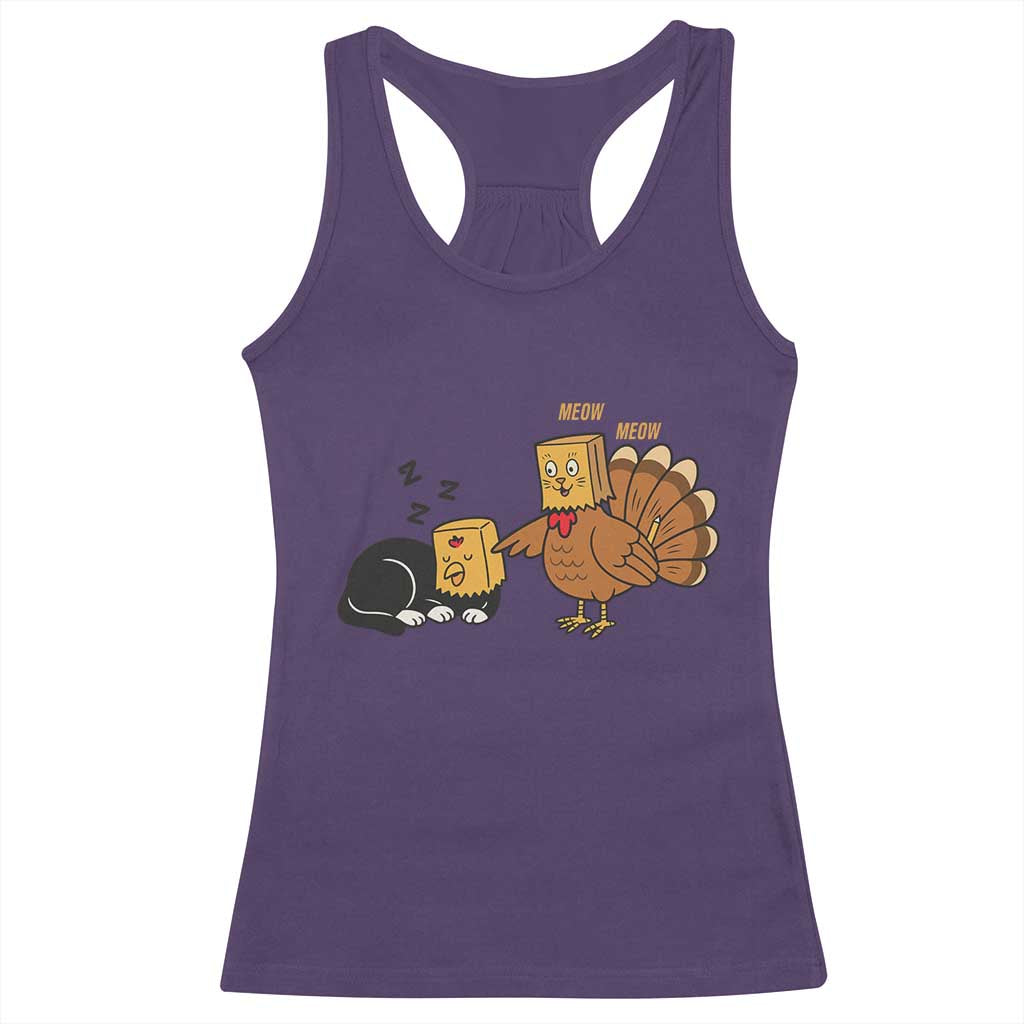 Funny Thanksgiving Racerback Tank Top Turkey Fake Cat Meow - Wonder Print Shop