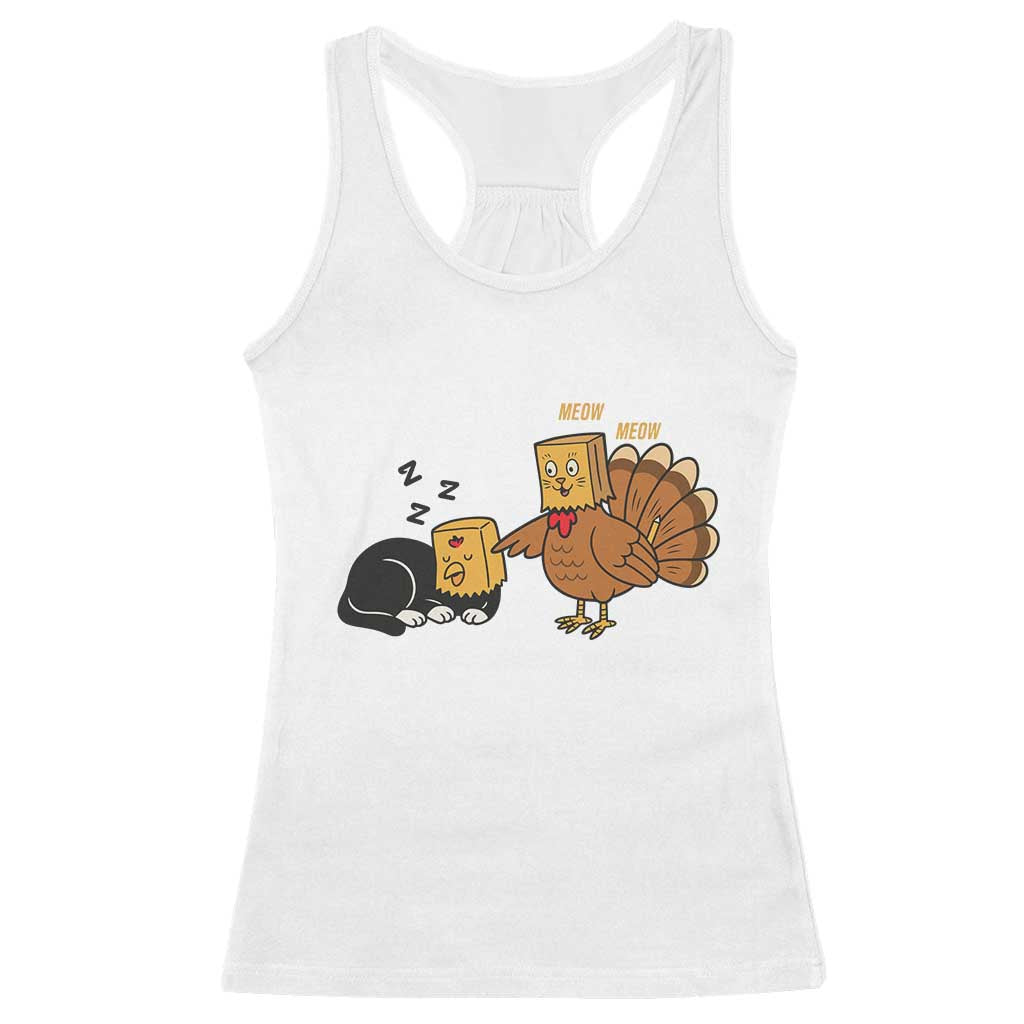 Funny Thanksgiving Racerback Tank Top Turkey Fake Cat Meow - Wonder Print Shop