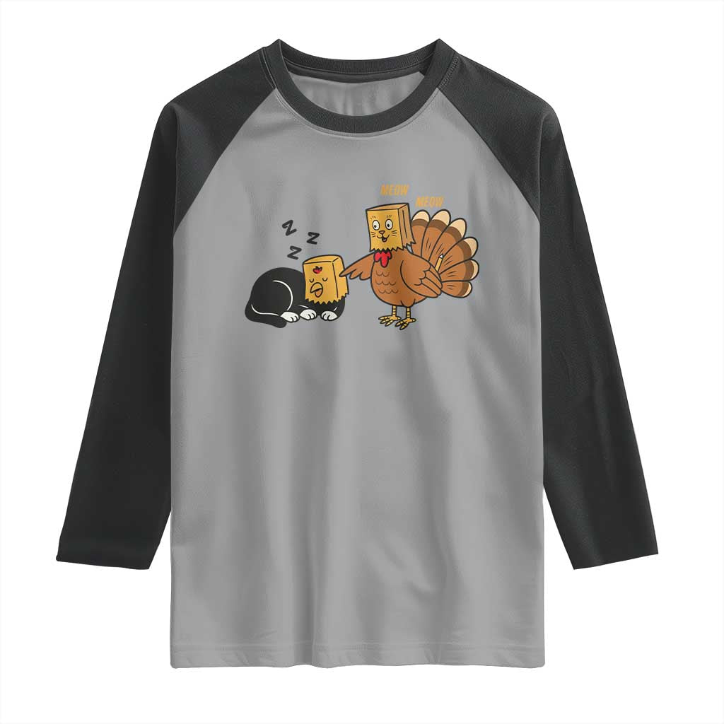 Funny Thanksgiving Raglan Shirt Turkey Fake Cat Meow - Wonder Print Shop