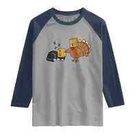 Funny Thanksgiving Raglan Shirt Turkey Fake Cat Meow - Wonder Print Shop