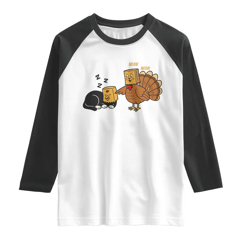 Funny Thanksgiving Raglan Shirt Turkey Fake Cat Meow - Wonder Print Shop