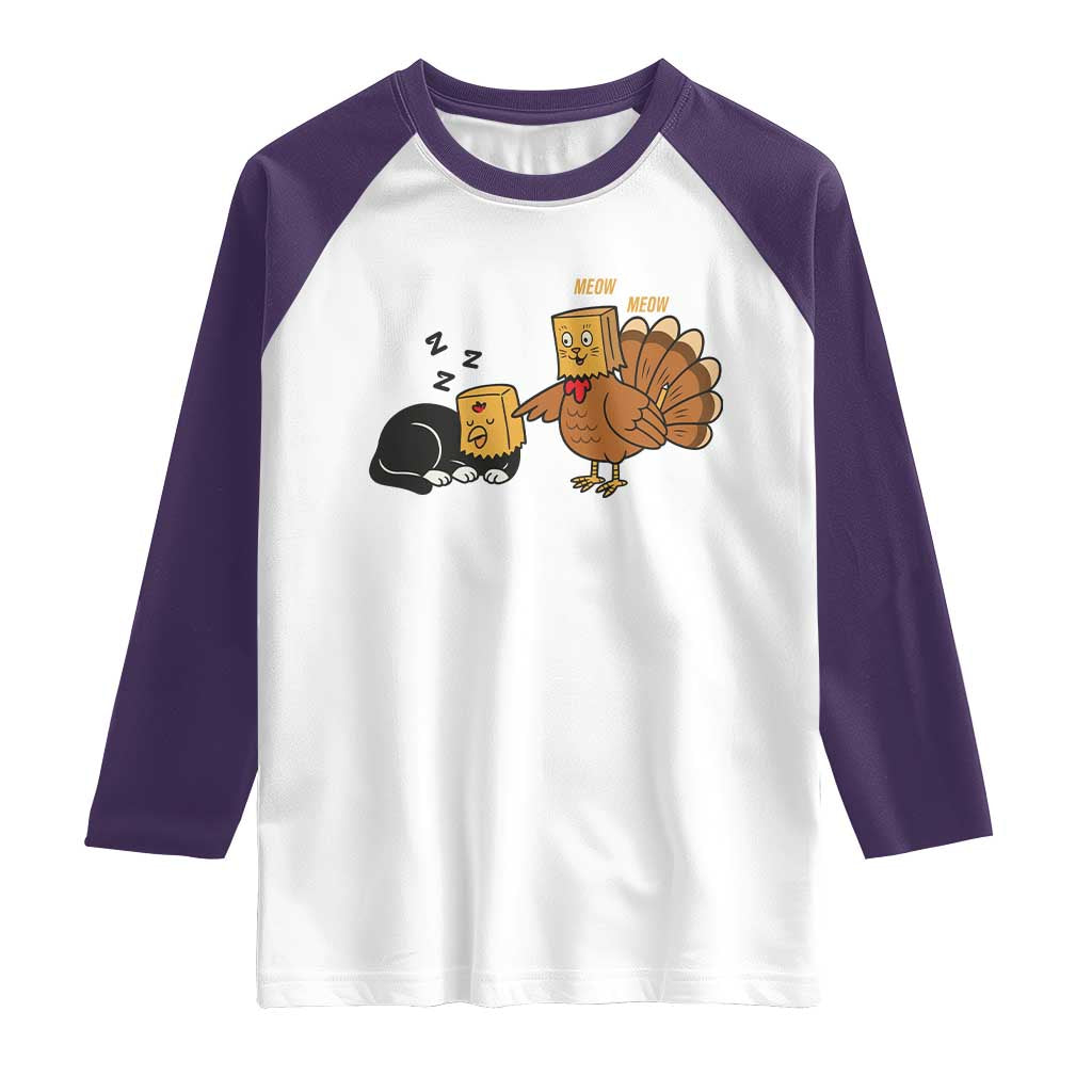 Funny Thanksgiving Raglan Shirt Turkey Fake Cat Meow - Wonder Print Shop