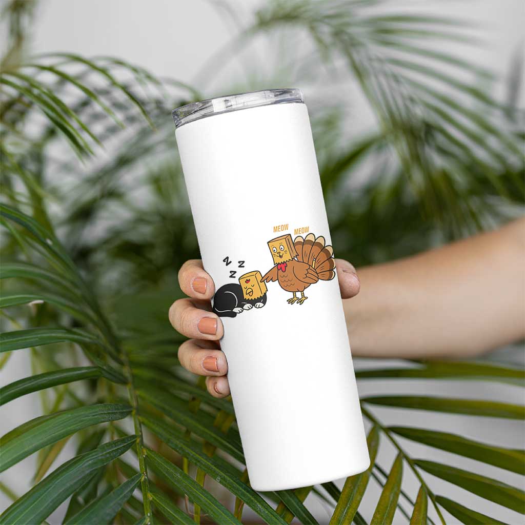 Funny Thanksgiving Skinny Tumbler Turkey Fake Cat Meow - Wonder Print Shop