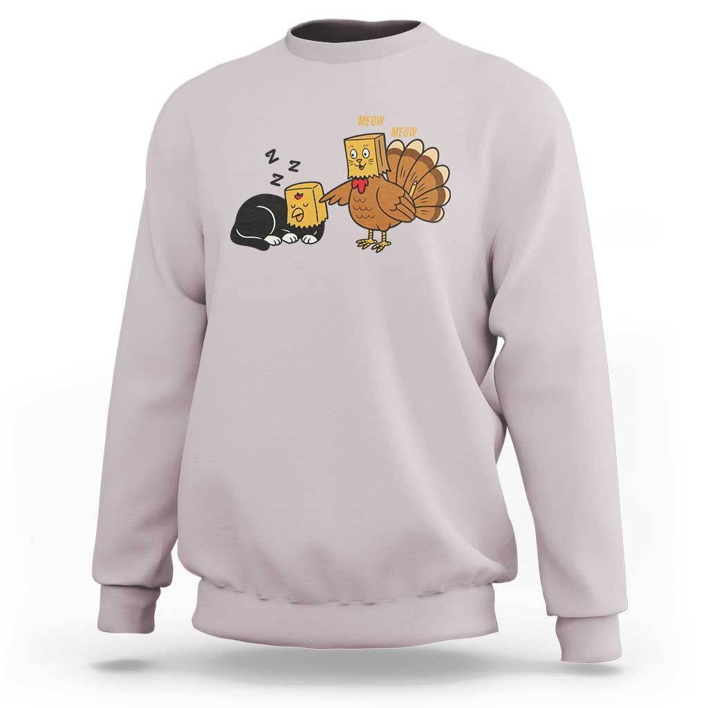 Funny Thanksgiving Sweatshirt Turkey Fake Cat Meow - Wonder Print Shop