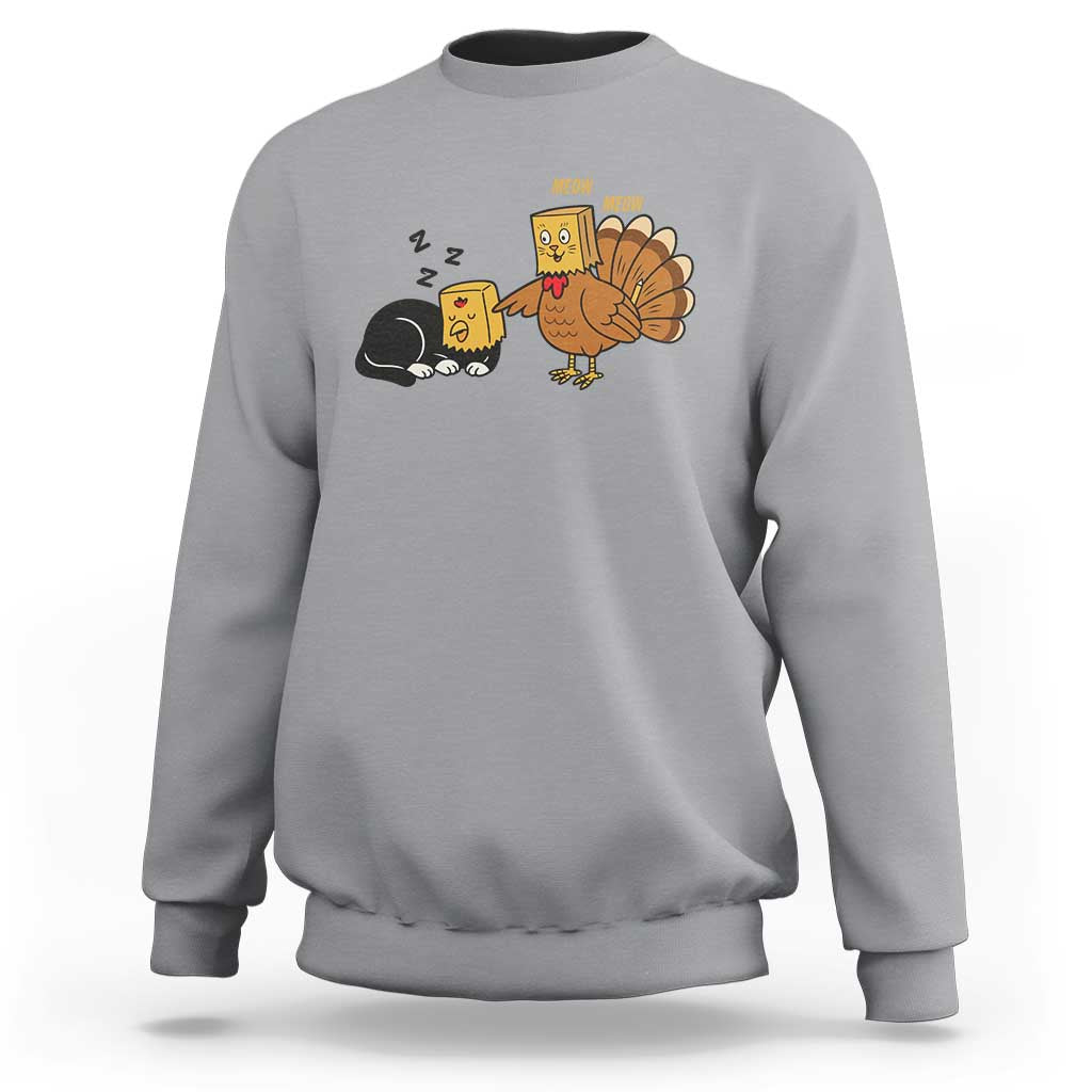 Funny Thanksgiving Sweatshirt Turkey Fake Cat Meow - Wonder Print Shop