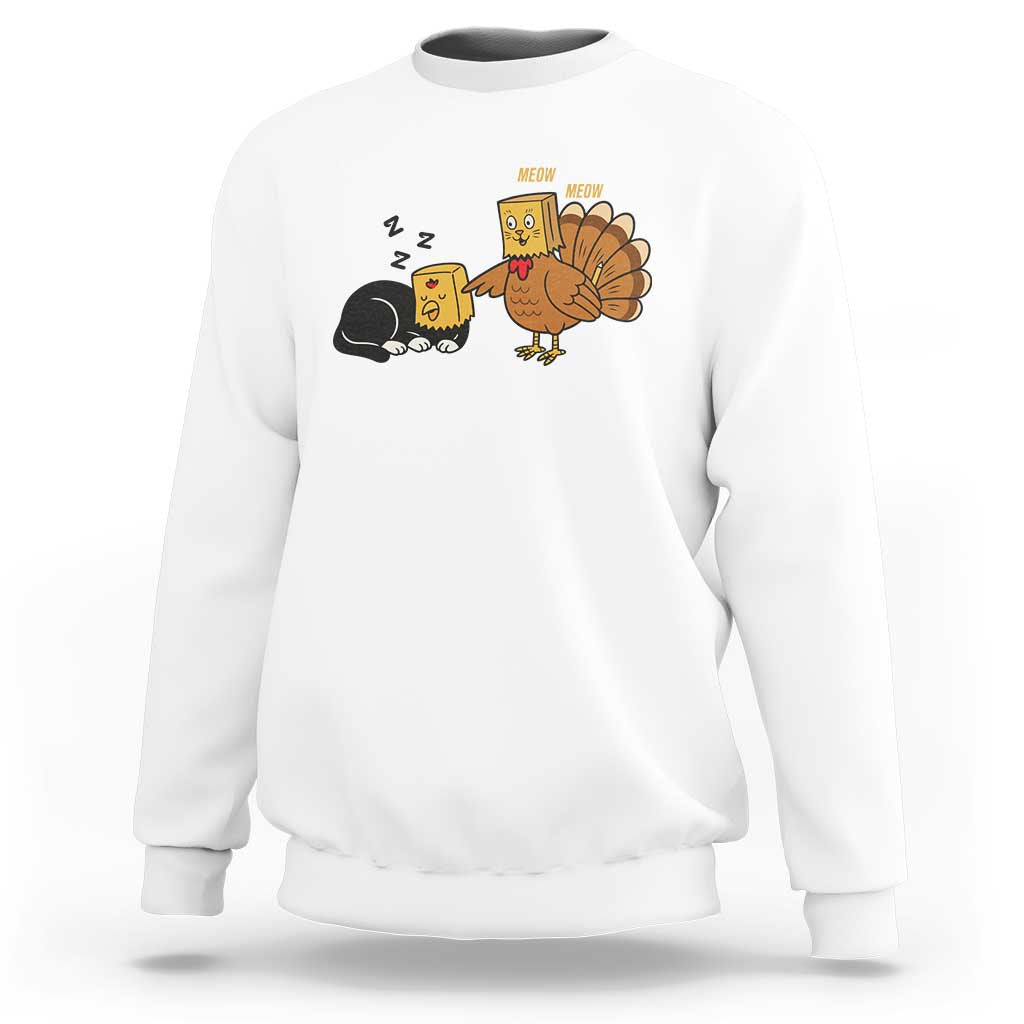 Funny Thanksgiving Sweatshirt Turkey Fake Cat Meow - Wonder Print Shop