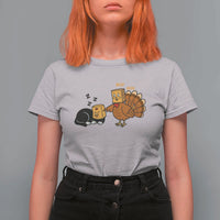 Funny Thanksgiving T Shirt For Women Turkey Fake Cat Meow - Wonder Print Shop