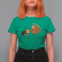 Funny Thanksgiving T Shirt For Women Turkey Fake Cat Meow - Wonder Print Shop