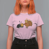Funny Thanksgiving T Shirt For Women Turkey Fake Cat Meow - Wonder Print Shop