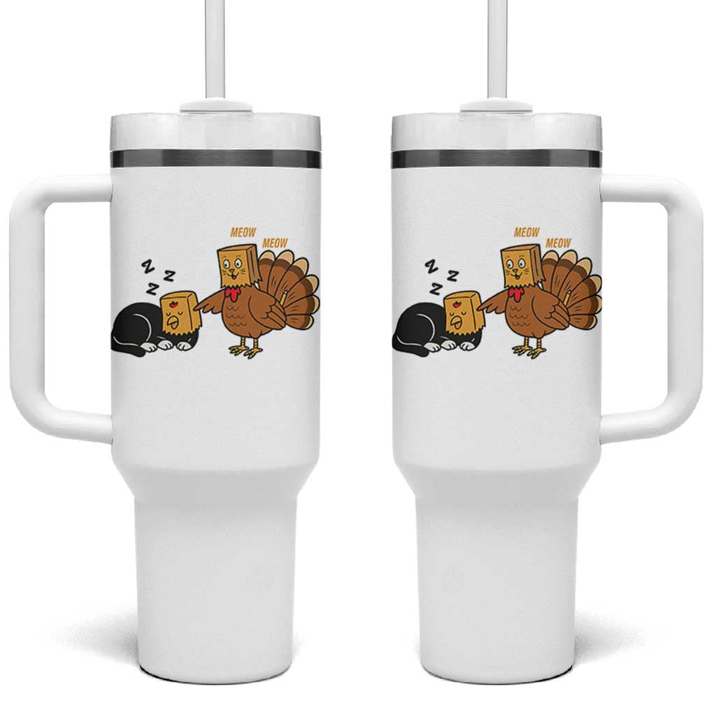 Funny Thanksgiving Tumbler With Handle Turkey Fake Cat Meow - Wonder Print Shop