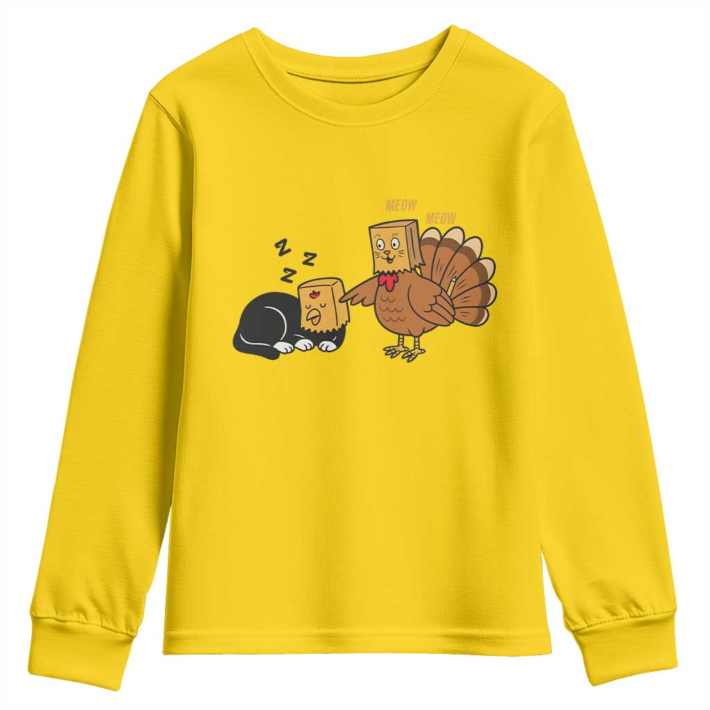 Funny Thanksgiving Youth Sweatshirt Turkey Fake Cat Meow - Wonder Print Shop