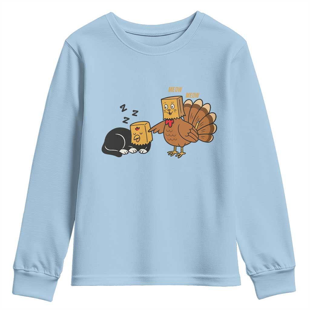 Funny Thanksgiving Youth Sweatshirt Turkey Fake Cat Meow - Wonder Print Shop