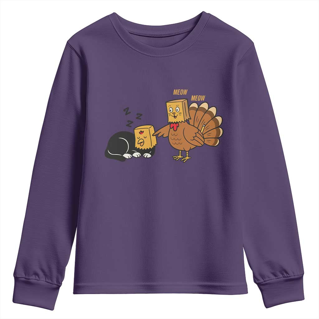 Funny Thanksgiving Youth Sweatshirt Turkey Fake Cat Meow - Wonder Print Shop