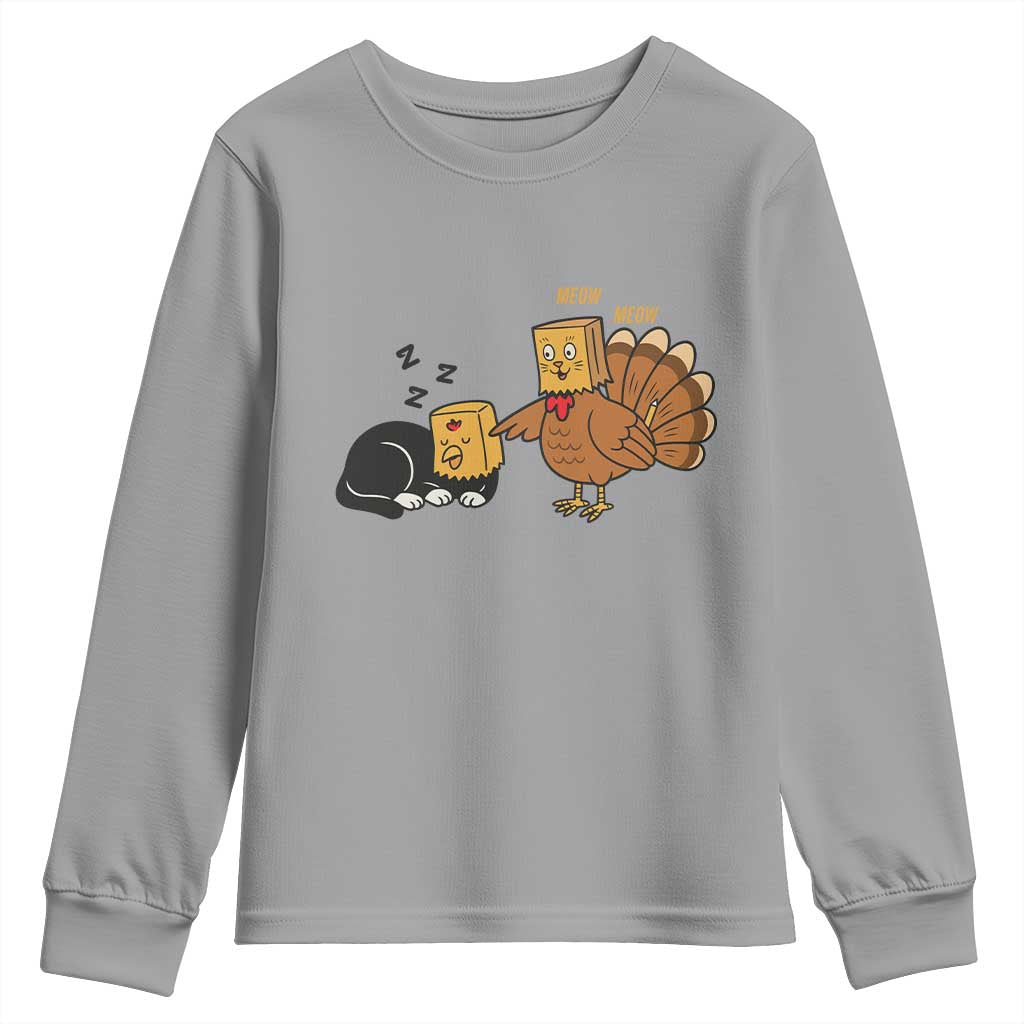 Funny Thanksgiving Youth Sweatshirt Turkey Fake Cat Meow - Wonder Print Shop