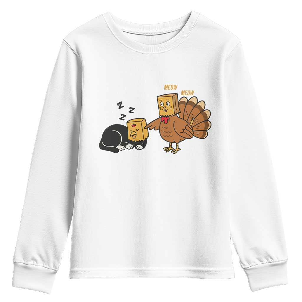 Funny Thanksgiving Youth Sweatshirt Turkey Fake Cat Meow - Wonder Print Shop