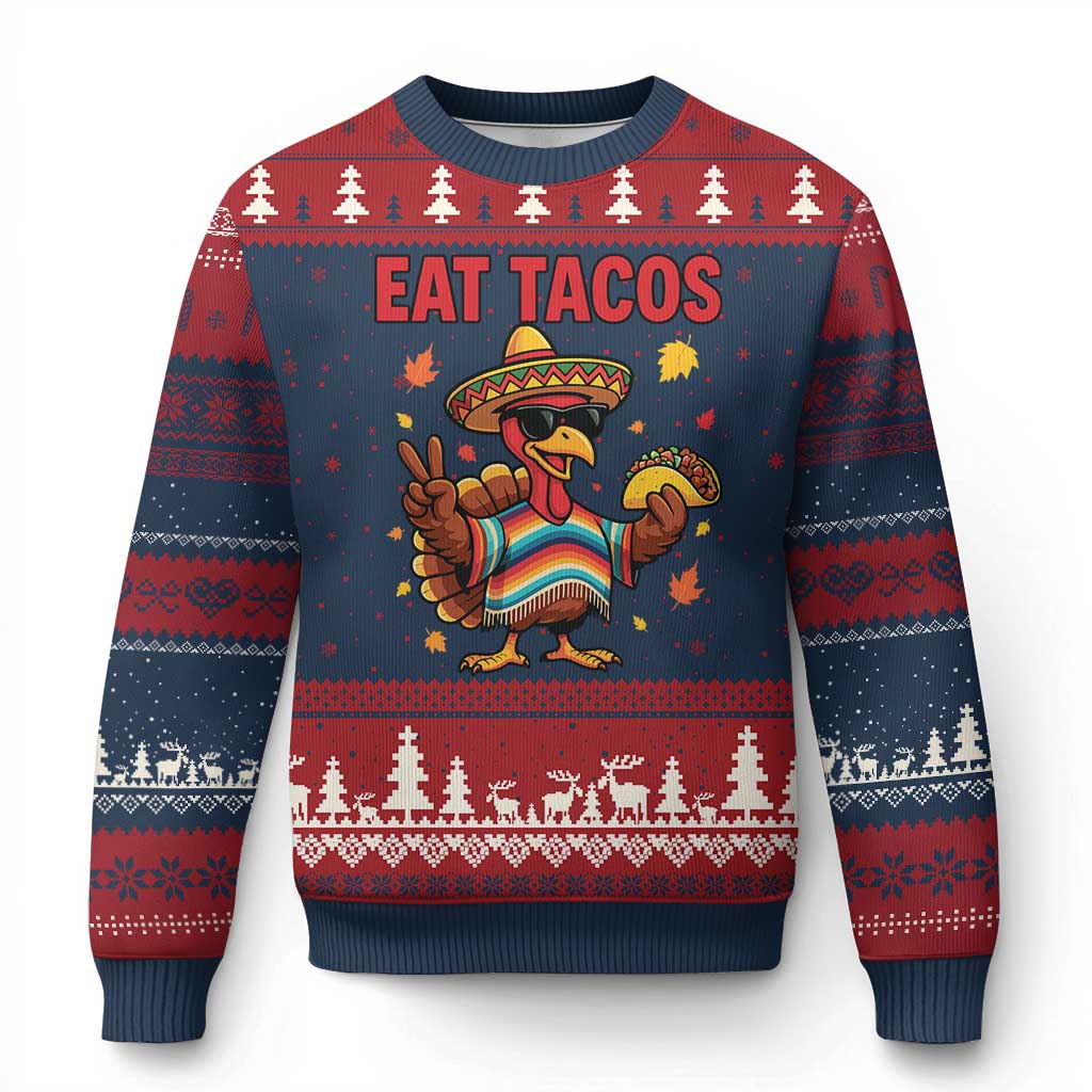 Funny Turkey Thanksgiving Ugly Christmas Sweater Eat Tacos - Wonder Print Shop
