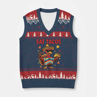 Funny Turkey Thanksgiving V-Neck Knit Sweater Vest Eat Tacos - Wonder Print Shop
