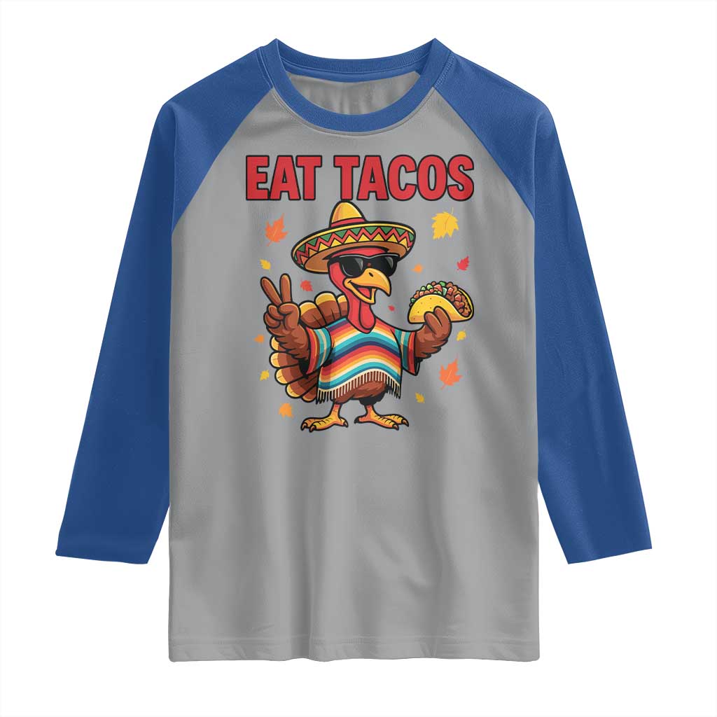 Funny Turkey Thanksgiving Raglan Shirt Eat Tacos - Wonder Print Shop