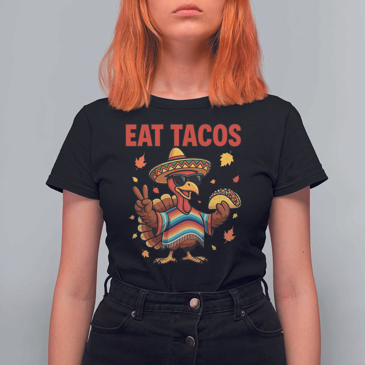 Funny Turkey Thanksgiving T Shirt For Women Eat Tacos - Wonder Print Shop