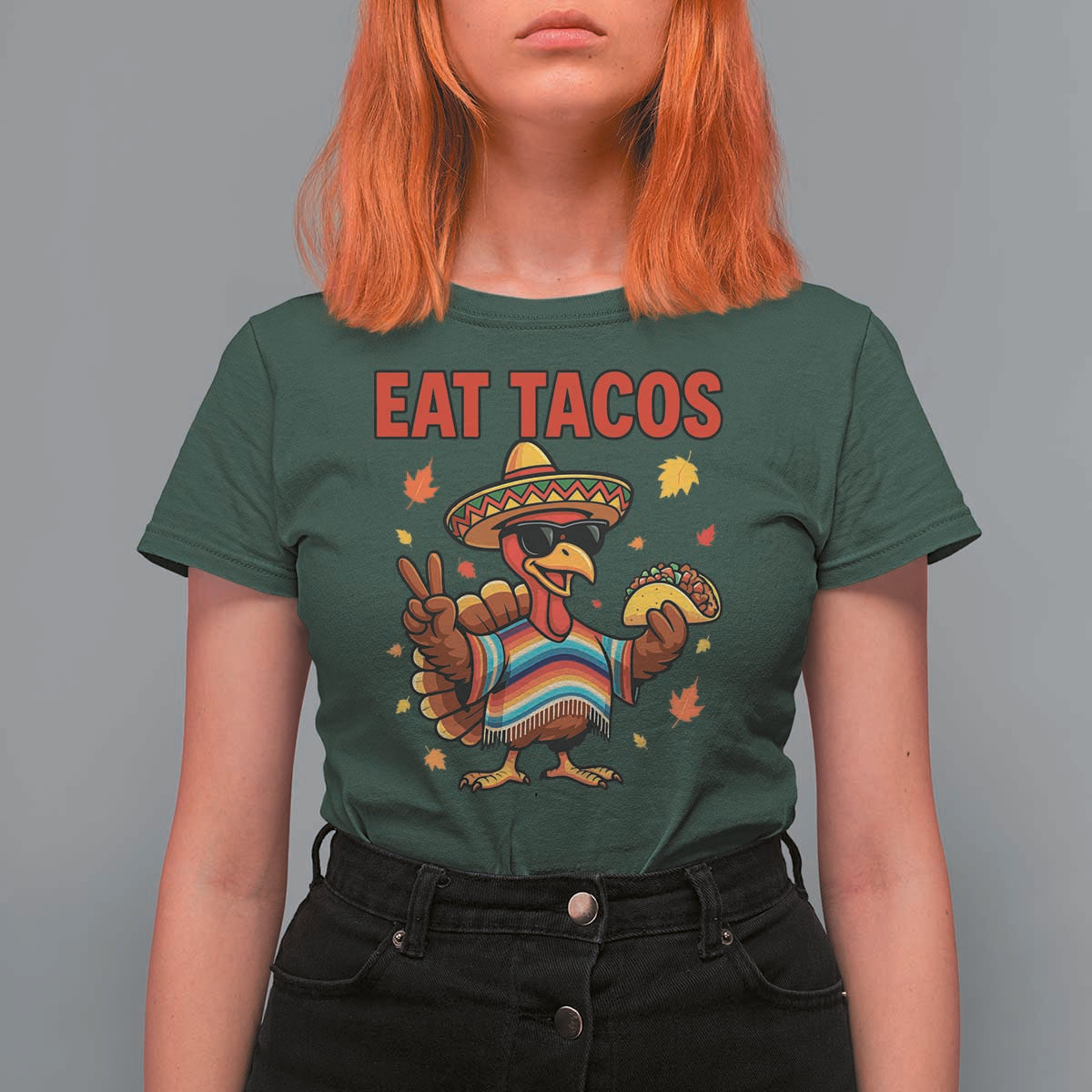 Funny Turkey Thanksgiving T Shirt For Women Eat Tacos - Wonder Print Shop