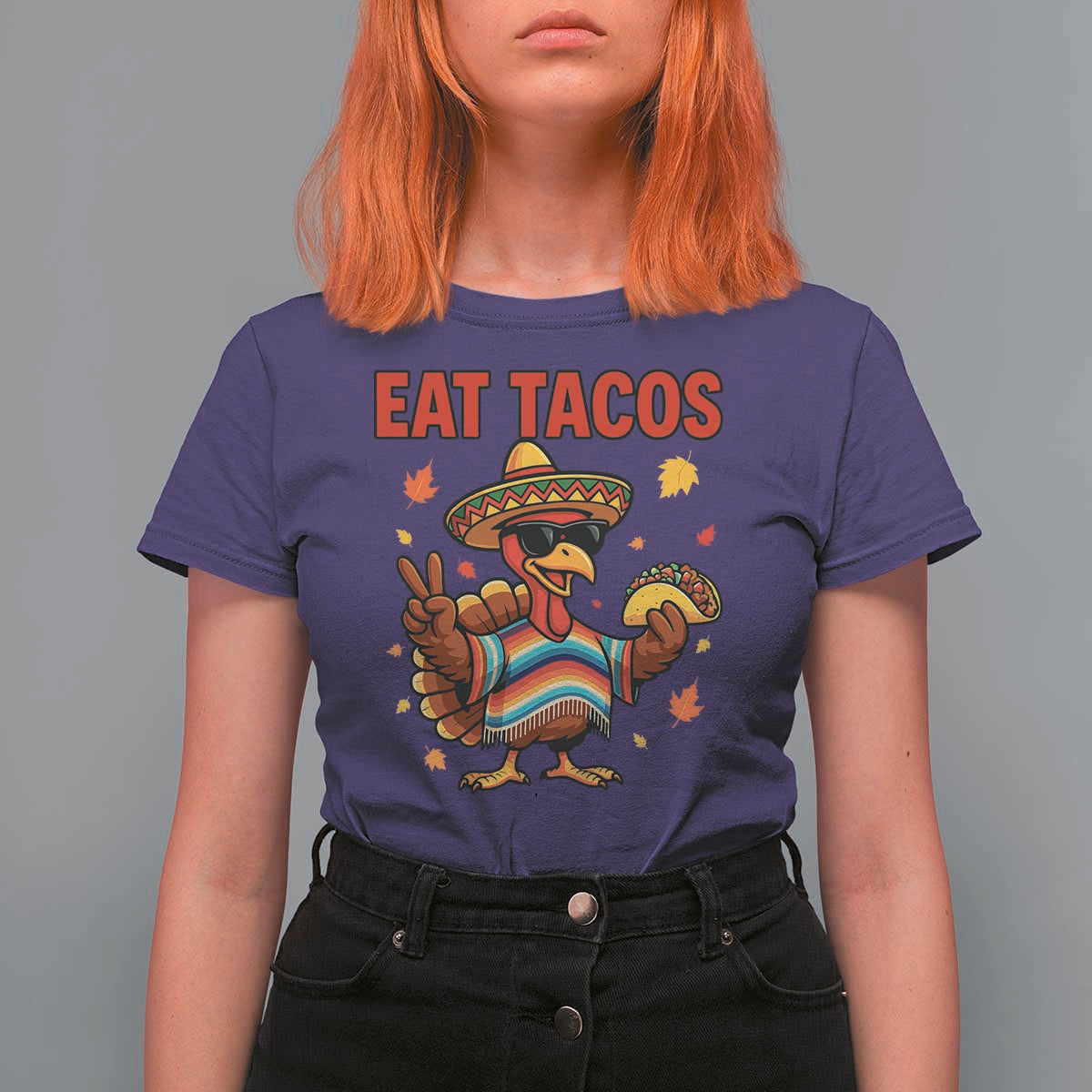Funny Turkey Thanksgiving T Shirt For Women Eat Tacos - Wonder Print Shop