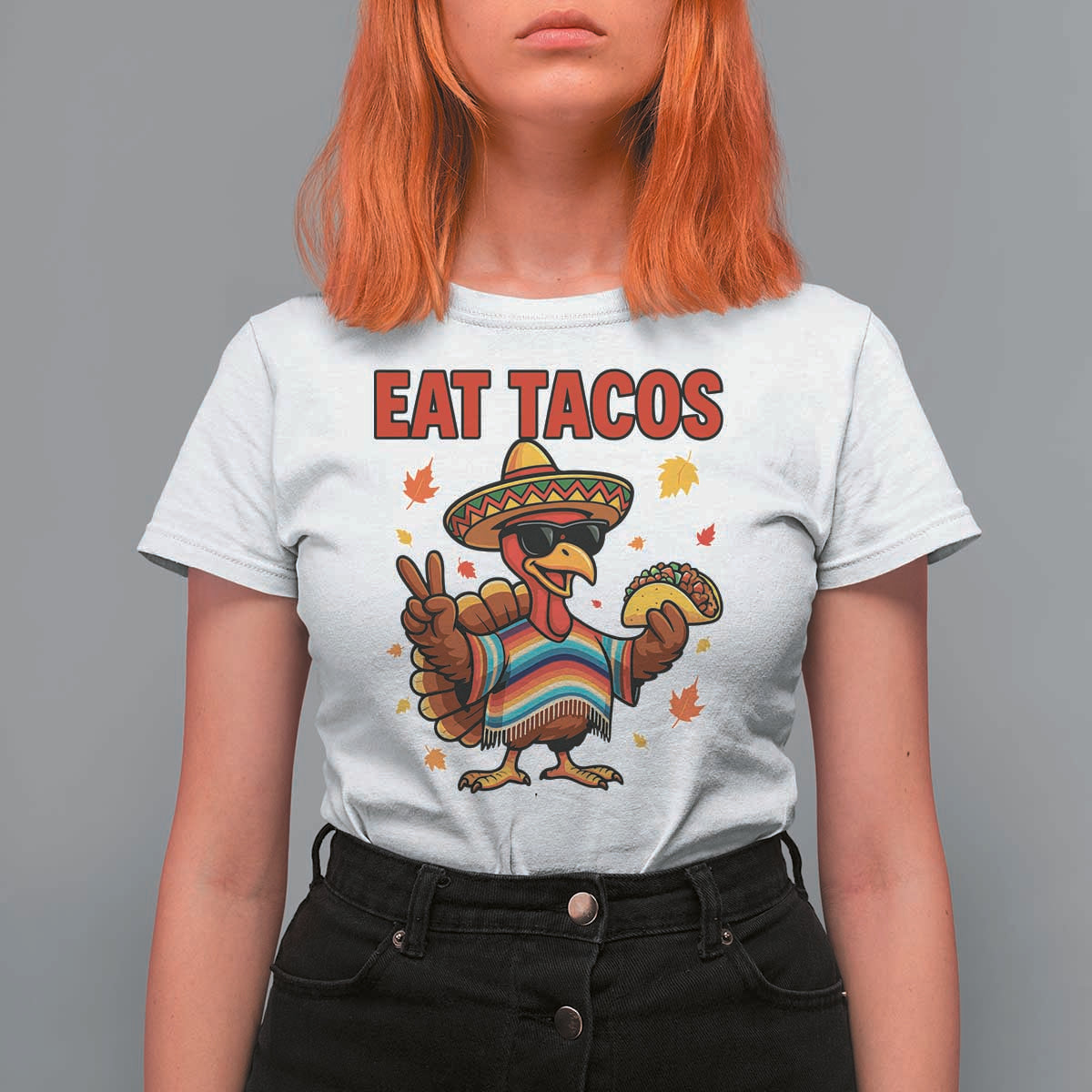 Funny Turkey Thanksgiving T Shirt For Women Eat Tacos - Wonder Print Shop