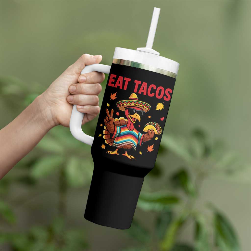 Funny Turkey Thanksgiving Tumbler With Handle Eat Tacos - Wonder Print Shop