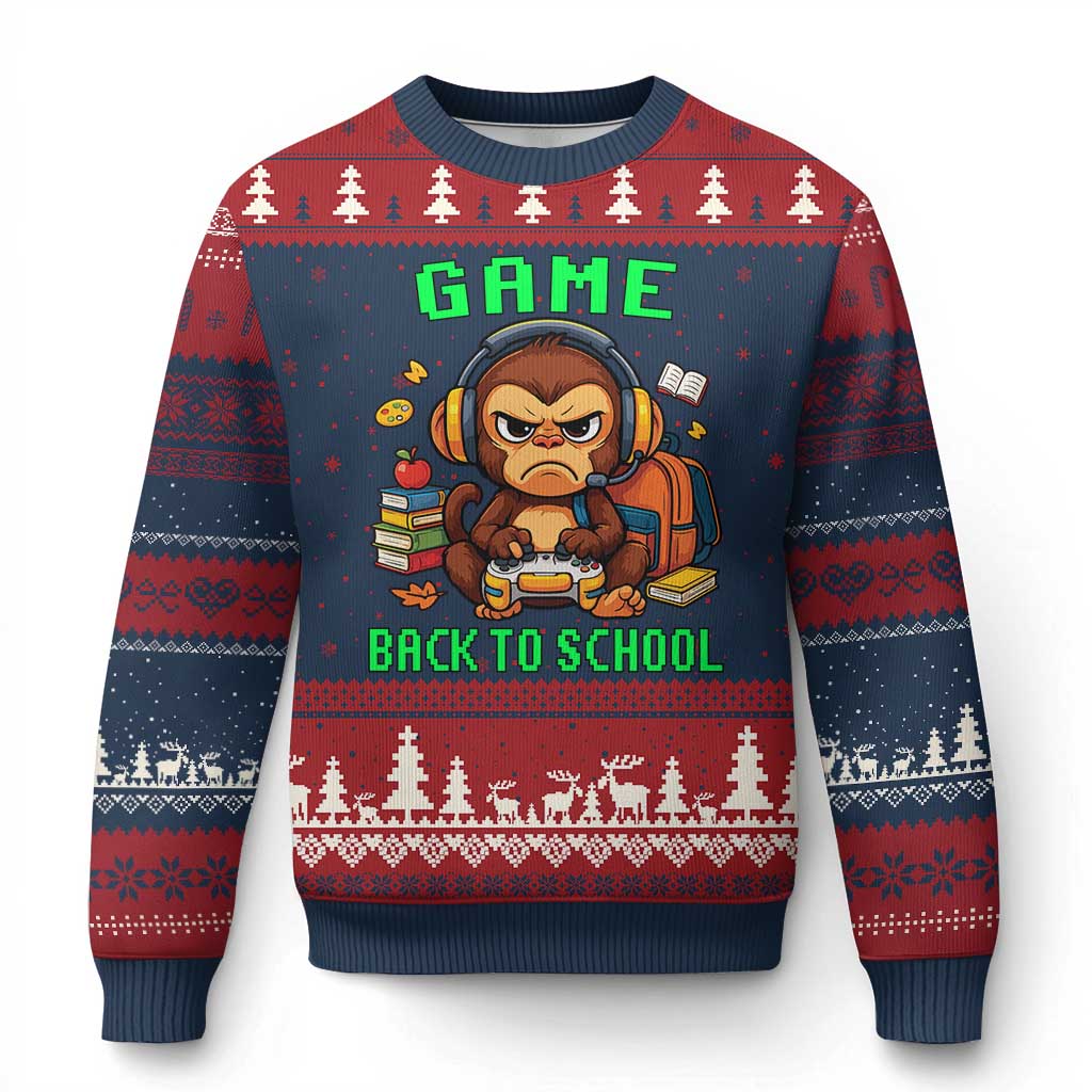 Funny Video Game Ugly Christmas Sweater Cute Monkey Back To School - Wonder Print Shop